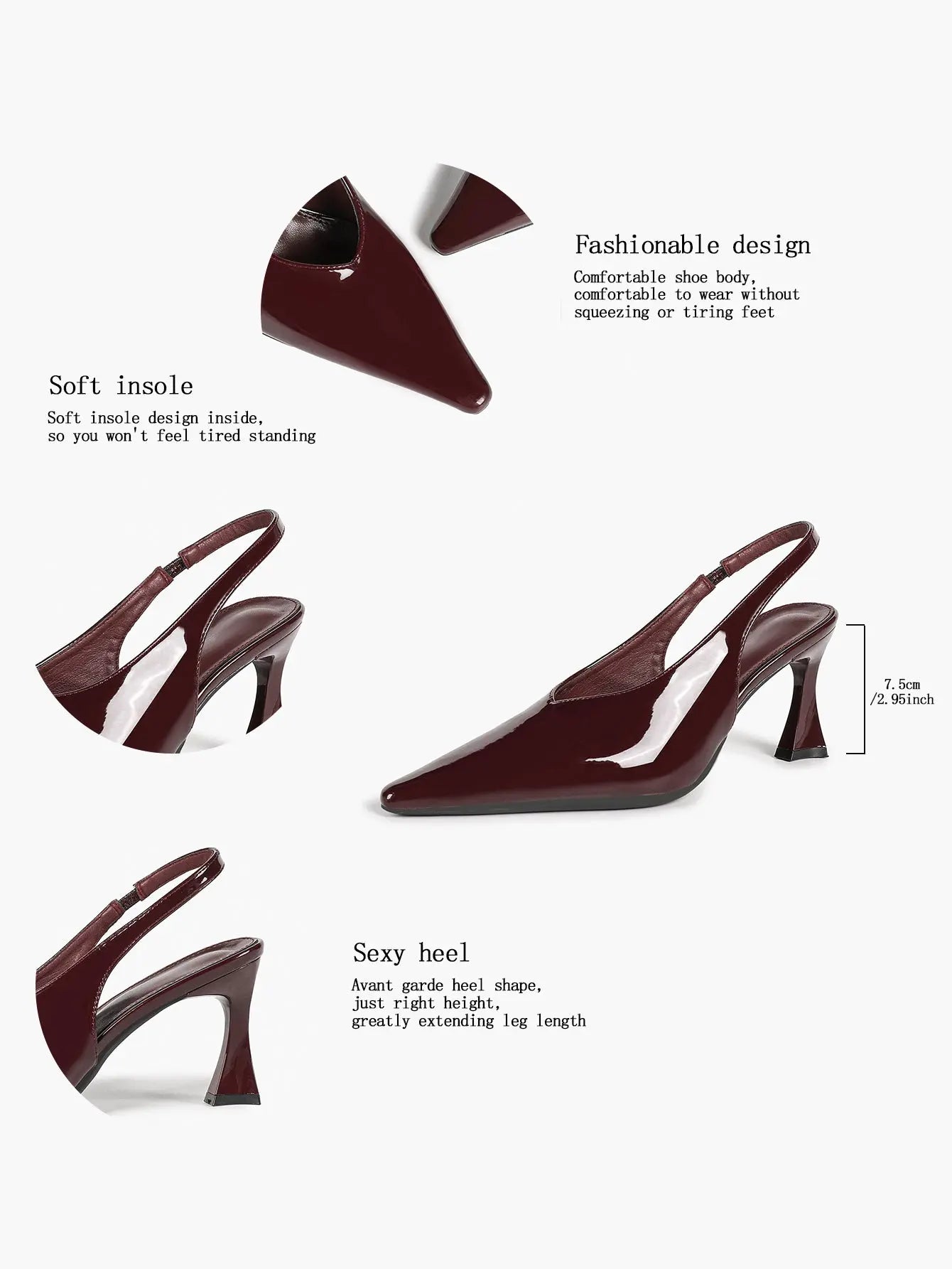 Women's Pointed Toe Slingback Pumps Patent Leather Kitten Heel Dress Shoes YISHIFAN
