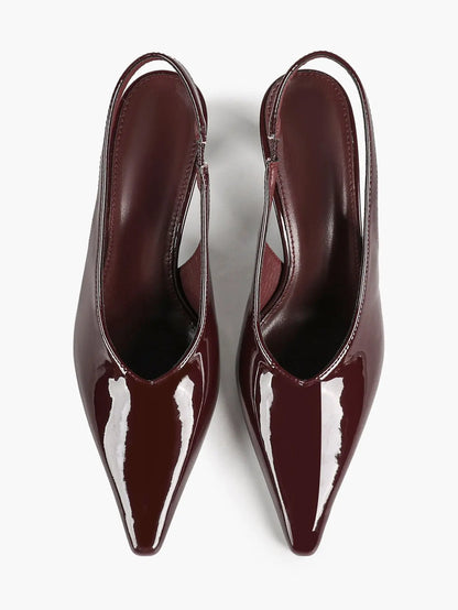 Women's Pointed Toe Slingback Pumps Patent Leather Kitten Heel Dress Shoes YISHIFAN