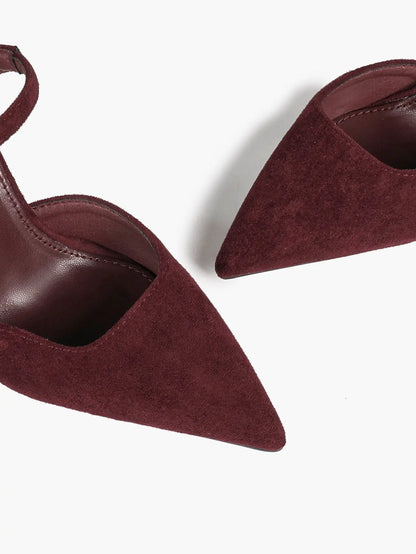 Women's Suede Pointed Toe D'Orsay Pumps Ankle Strap Stiletto High Heels with Buckle YISHIFAN