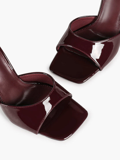 Women's White Patent Square Toe Stiletto Mules Slip-On Single Band Summer Vacation Shoes