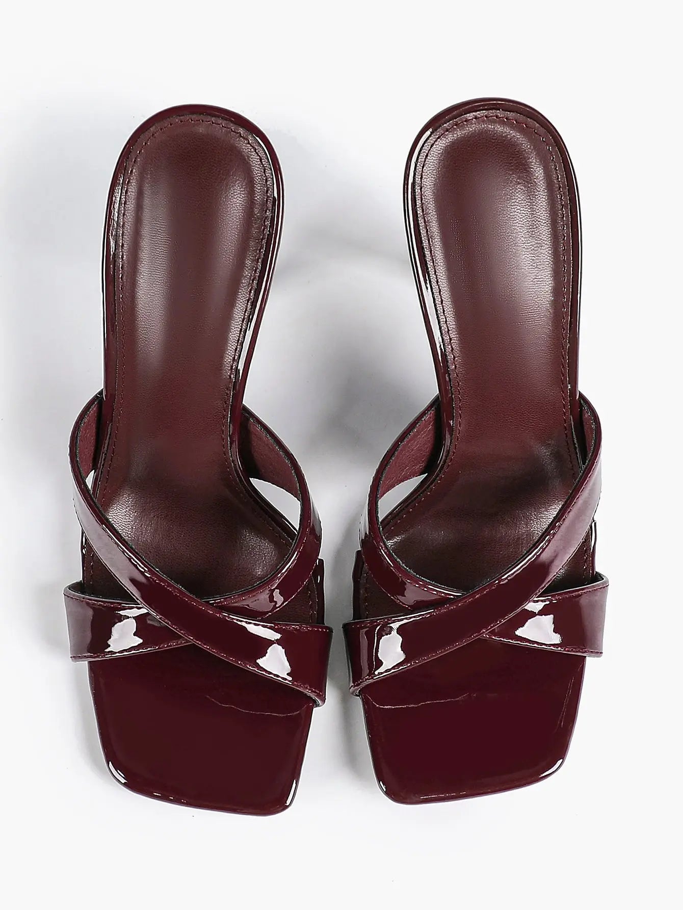Women's Leather Mule Sandals Block Heel Cross Strap Slip with 3.74 Inch Heel For Daily Casual Office Dress Shoes YISHIFAN