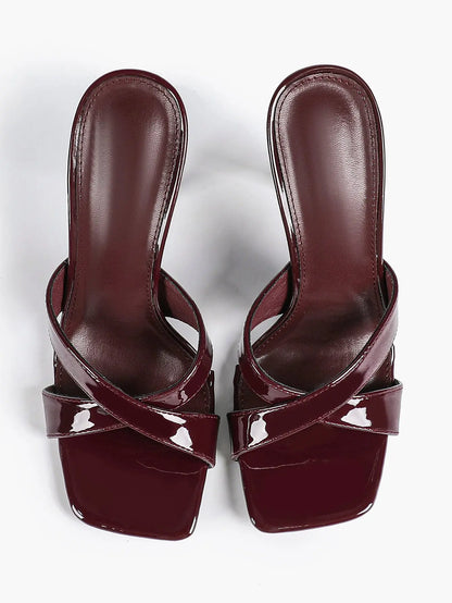 Women's Leather Mule Sandals Block Heel Cross Strap Slip with 3.74 Inch Heel For Daily Casual Office Dress Shoes YISHIFAN