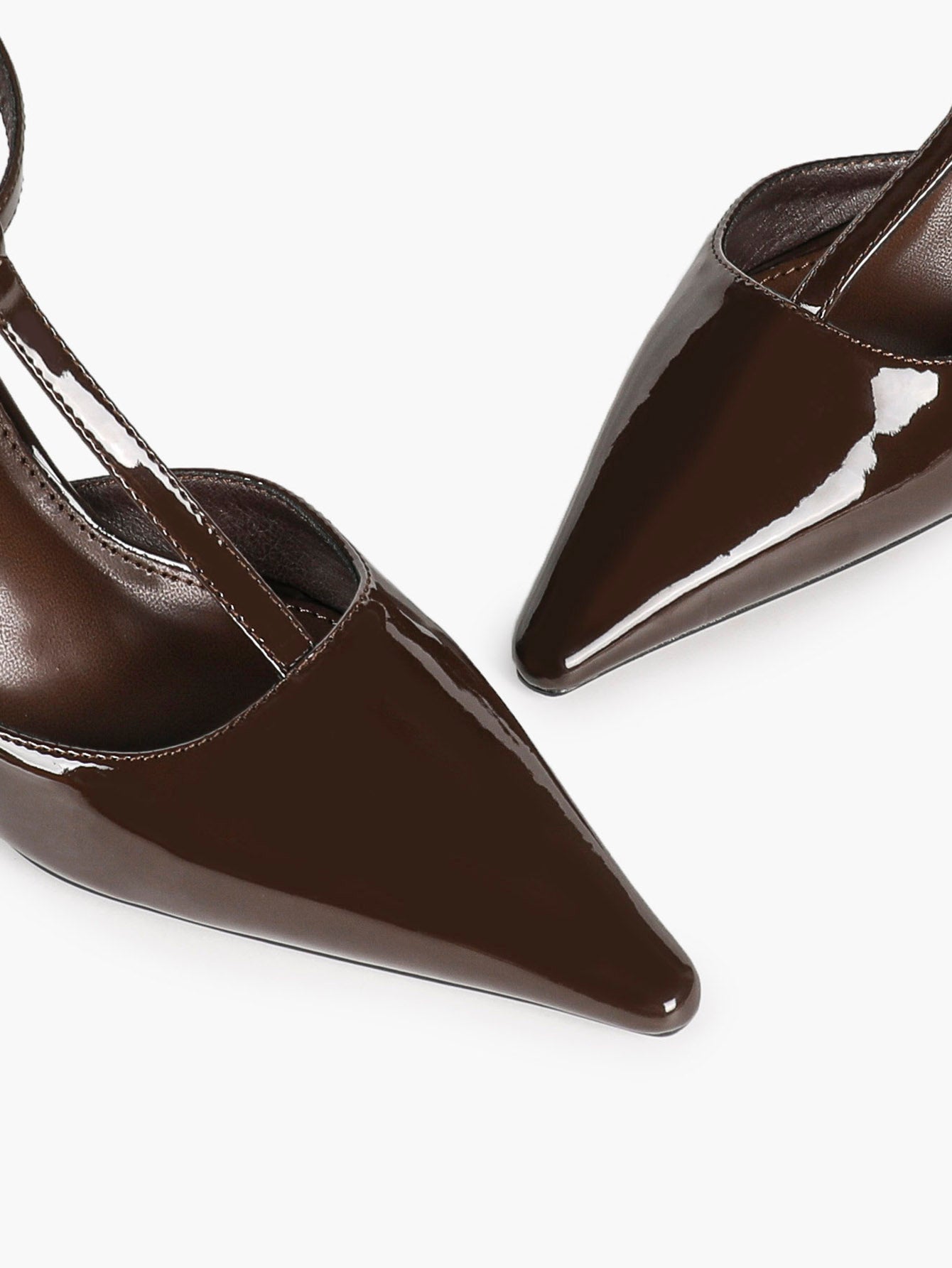 Women's Brown Patent T-Strap Stiletto Heels Ankle Buckle Pointed Toe Slingback Pumps Party Work Shoes