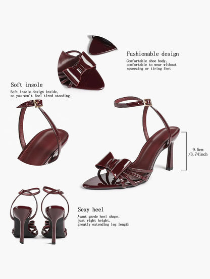 Bow Tie Heels Sandals Slingback Peep Toe Wedding Stiletto Heel Summer Cute Wedding Bridal Shoes YISHIFAN