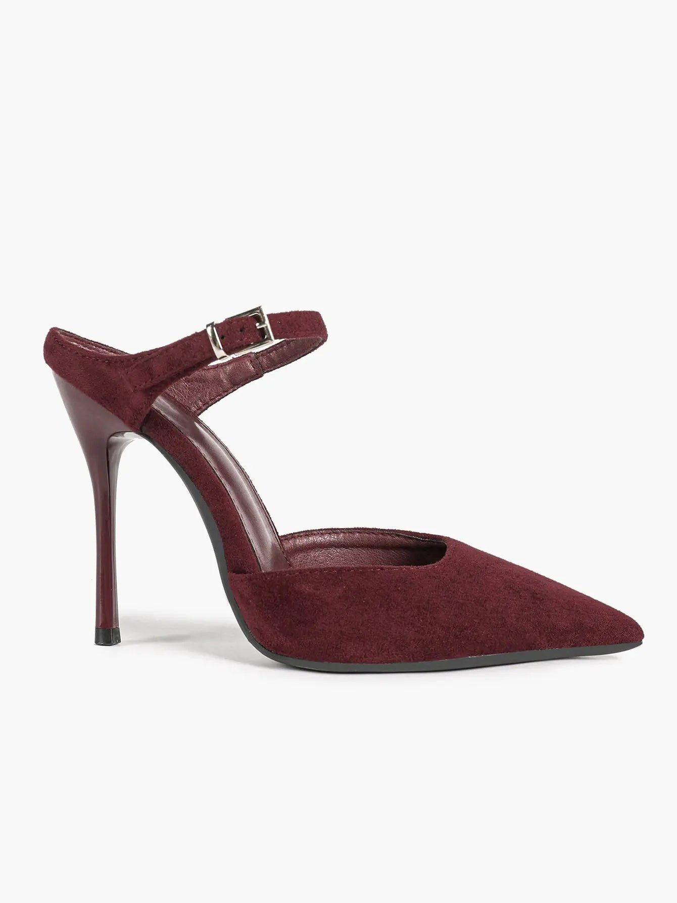 Women's Suede Pointed Toe D'Orsay Pumps Ankle Strap Stiletto High Heels with Buckle YISHIFAN