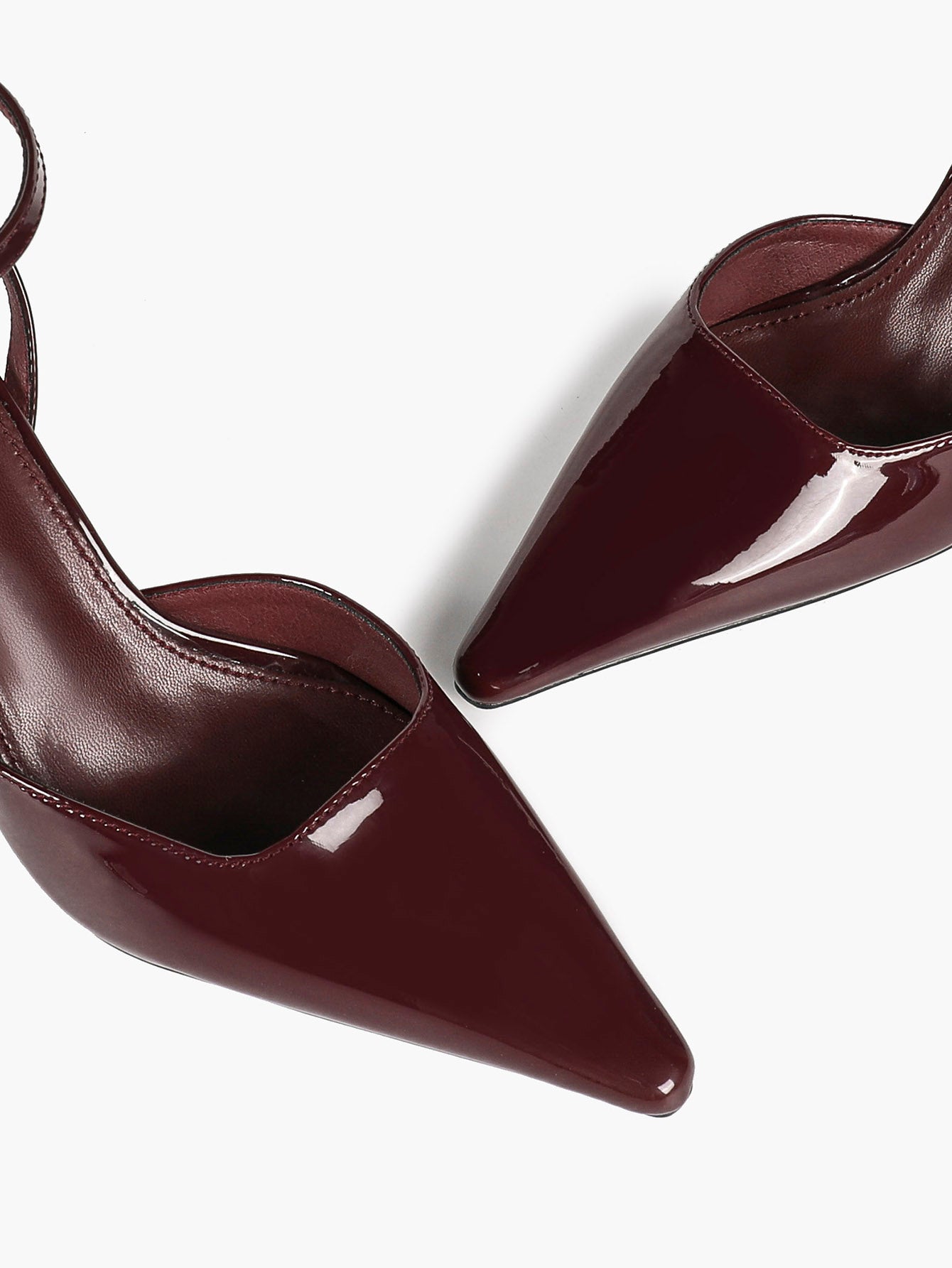 Burgundy Patent Pointed Toe Slingback Pumps Ankle Strap Flared Heels Office Formal Shoes
