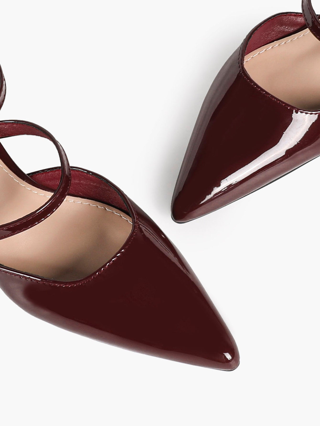 Burgundy Patent Cross-Strap Pointed-Toe Shoes with Comfort Block Heel