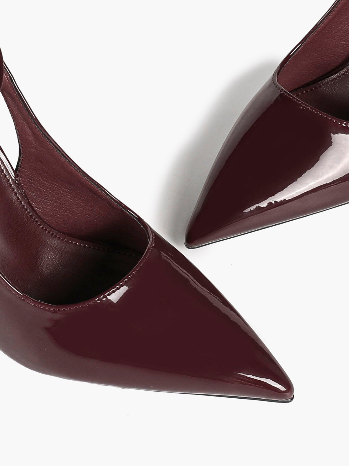 Burgundy Patent Pointed Toe Slingback Stilettos Ankle Buckle Strap-Free Upper Heels Date Night Shoes