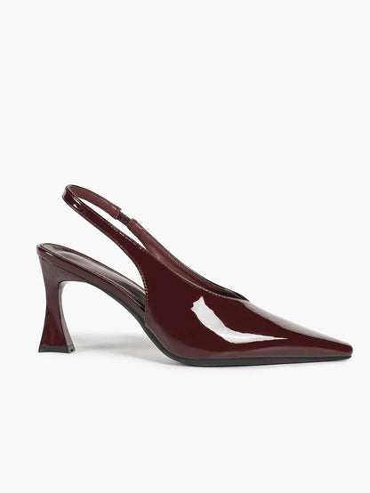 Women's Pointed Toe Slingback Pumps Patent Leather Kitten Heel Dress Shoes YISHIFAN