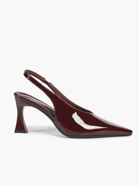 Women's Pointed Toe Slingback Pumps Patent Leather Kitten Heel Dress Shoes YISHIFAN