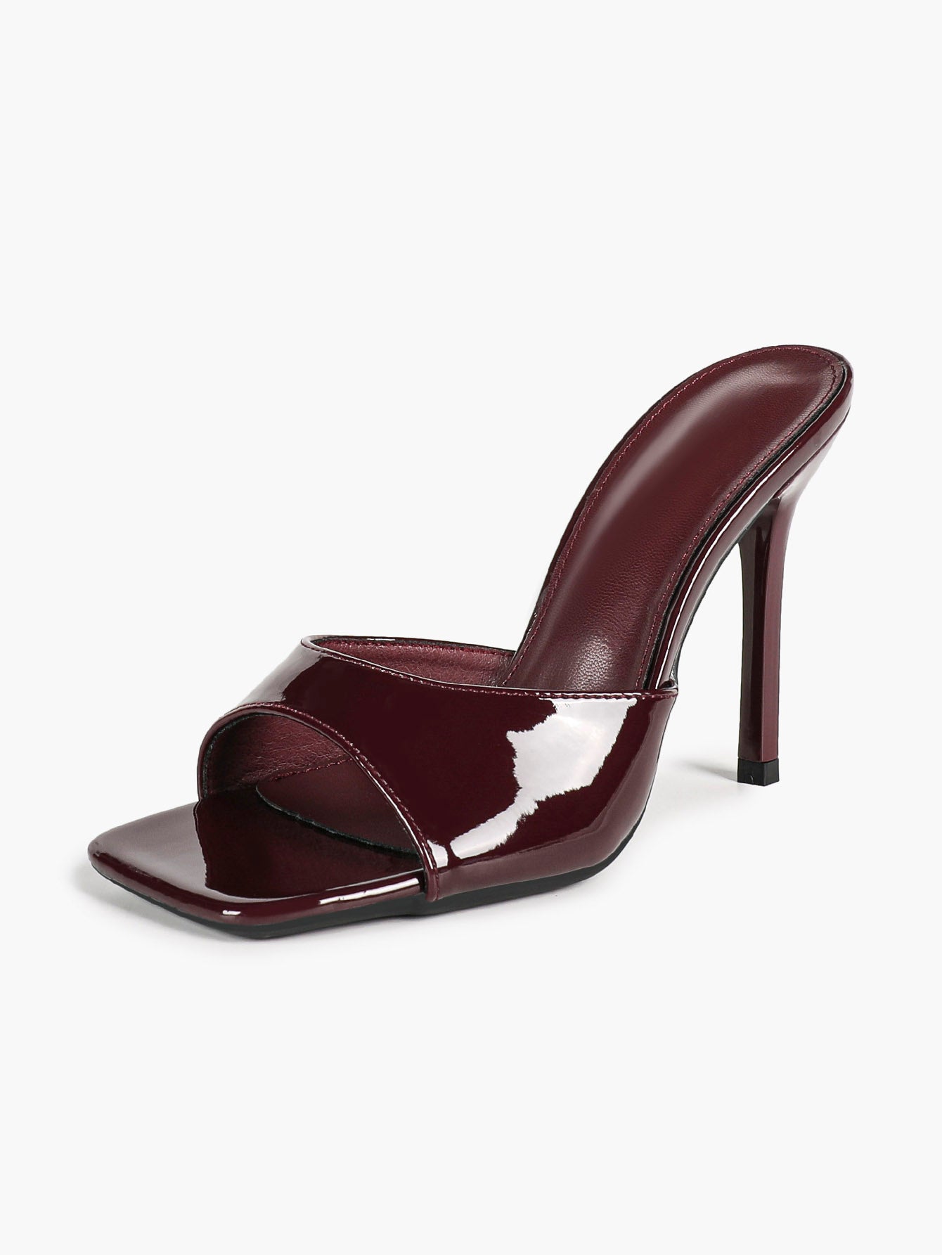 Women's White Patent Square Toe Stiletto Mules Slip-On Single Band Summer Vacation Shoes