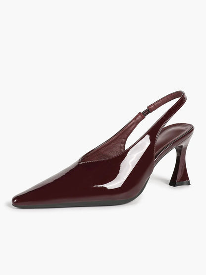 Women's Pointed Toe Slingback Pumps Patent Leather Kitten Heel Dress Shoes YISHIFAN