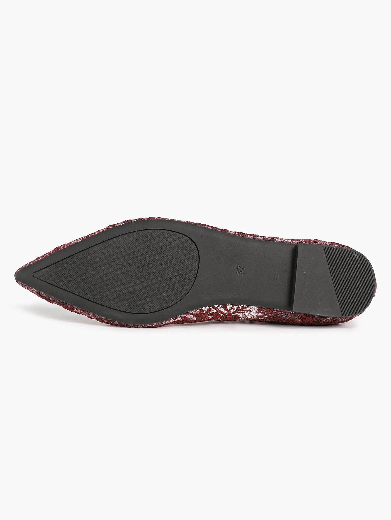 Wine Red Sequin Lace Mesh Pointed Toe Flats – Women's Floral Embroidery Ballet Flat with Iridescent Shimmer YISHIFAN