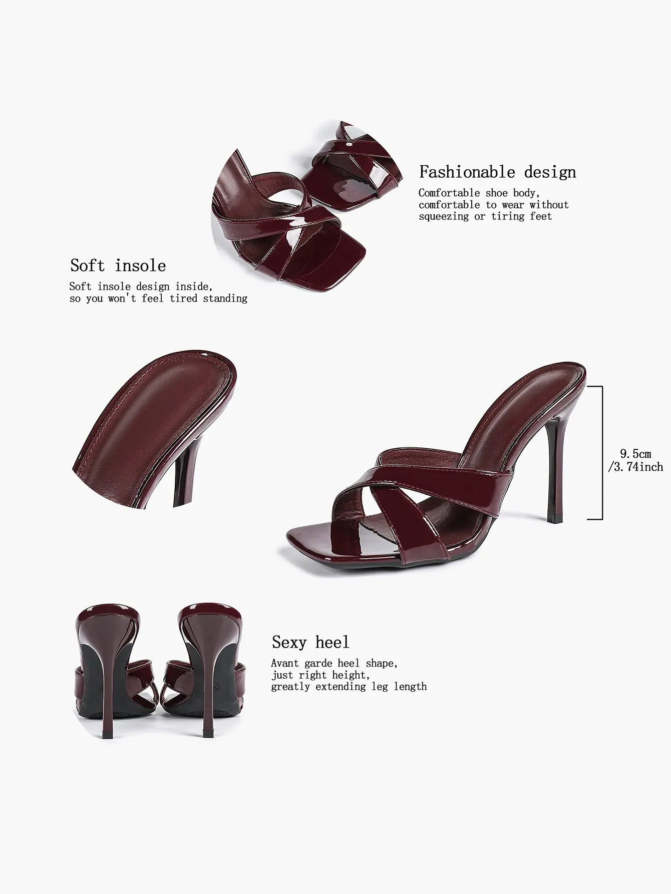 Women's Leather Mule Sandals Block Heel Cross Strap Slip with 3.74 Inch Heel For Daily Casual Office Dress Shoes YISHIFAN
