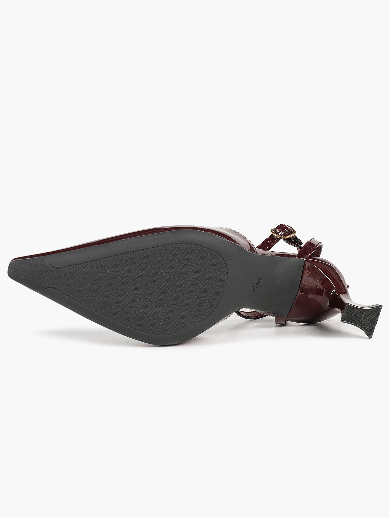 Burgundy Patent Low-Cut Stiletto Pumps Ankle Buckle Slingback Heels Daily Casual Outfits