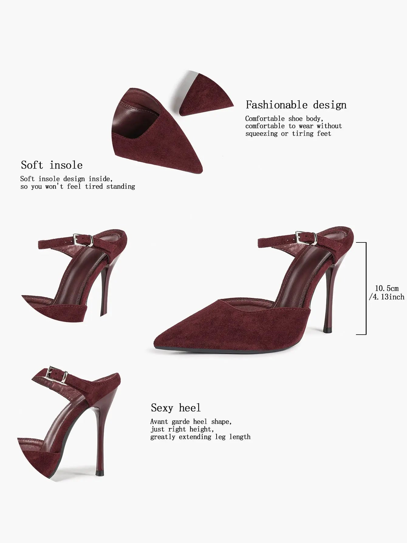 Women's Suede Pointed Toe D'Orsay Pumps Ankle Strap Stiletto High Heels with Buckle YISHIFAN