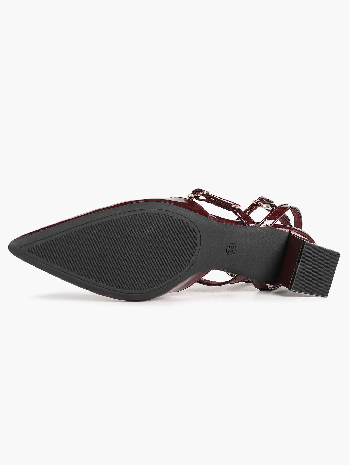 Burgundy Patent Cross-Strap Pointed-Toe Shoes with Comfort Block Heel