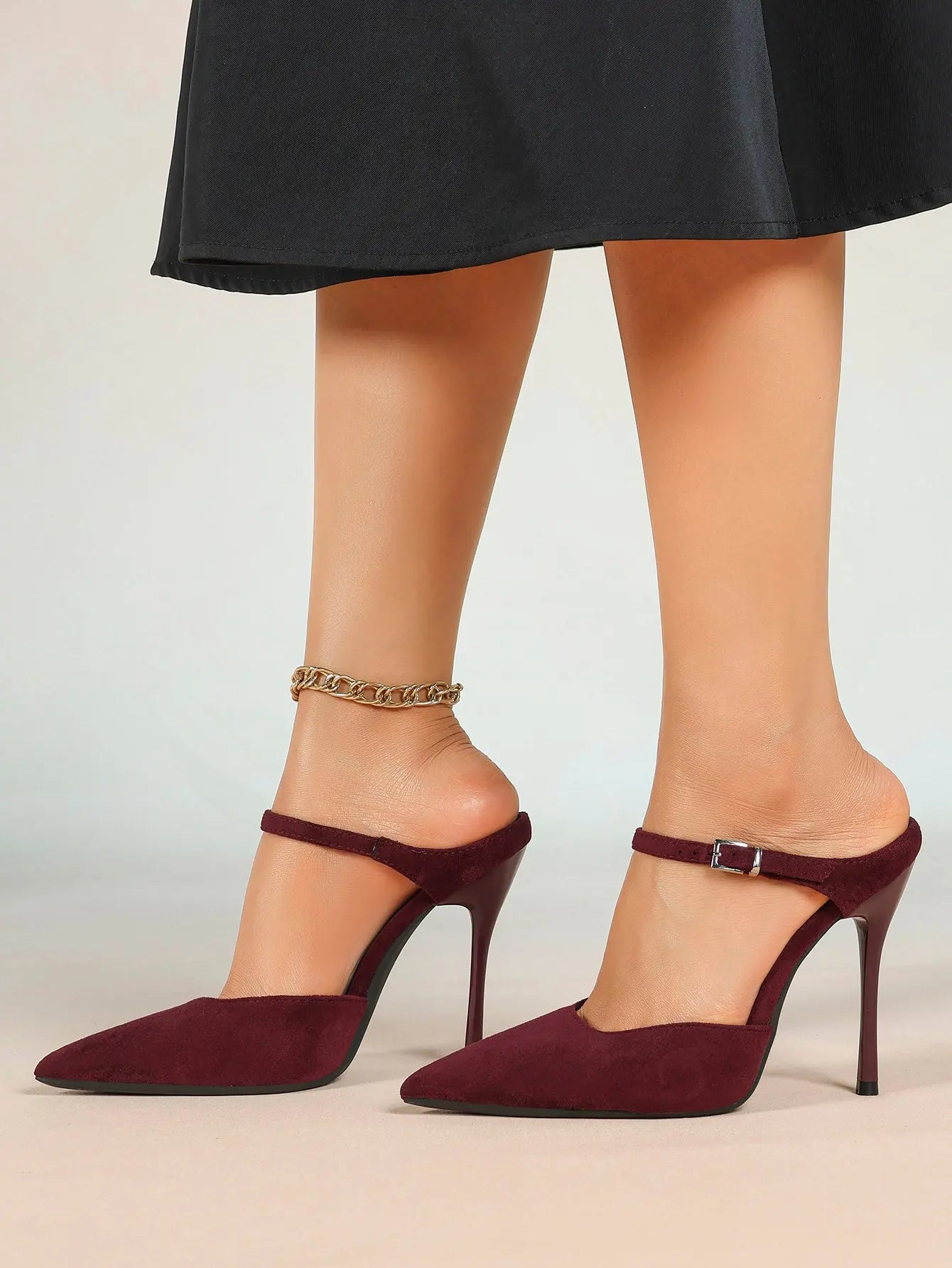 Women's Suede Pointed Toe D'Orsay Pumps Ankle Strap Stiletto High Heels with Buckle YISHIFAN