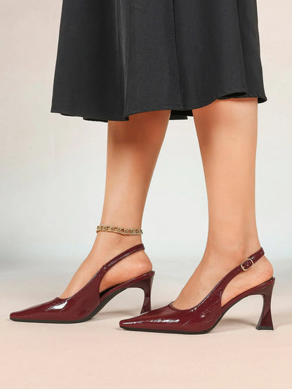 Women's Pointed Toe Slingback Pumps Patent Leather Dress Shoes YISHIFAN