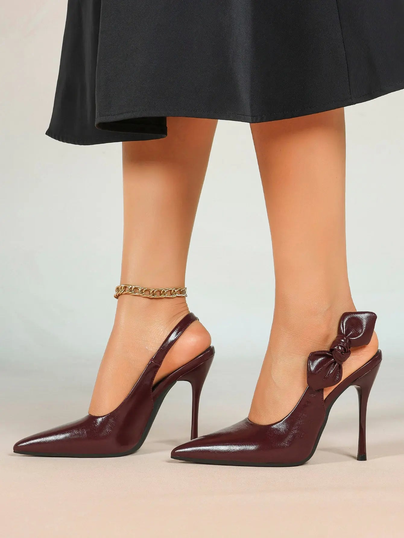 Women's Slingback Pointed Toe Stiletto High Heels with Bow Knot Dress Shoes Wedding Party Office YISHIFAN