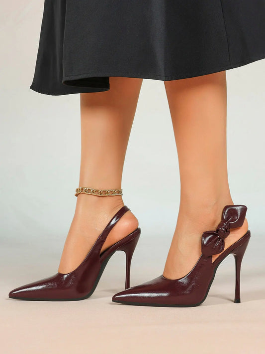 Women's Slingback Pointed Toe Stiletto High Heels with Bow Knot Dress Shoes Wedding Party Office YISHIFAN