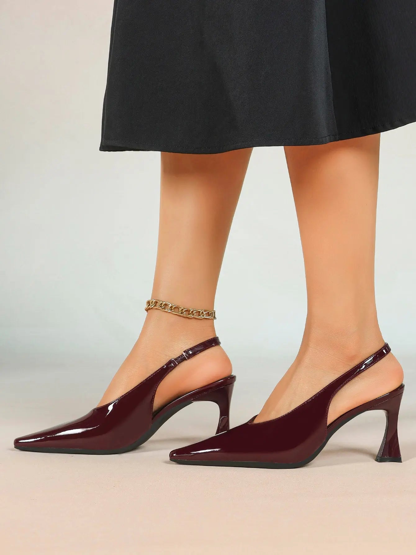 Women's Pointed Toe Slingback Pumps Patent Leather Kitten Heel Dress Shoes YISHIFAN
