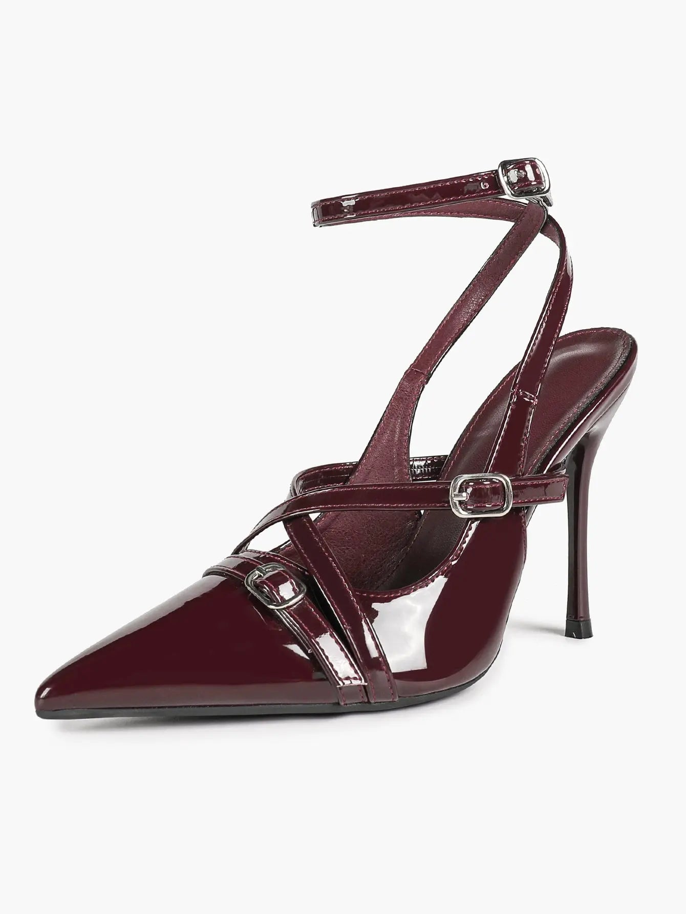Women Pointed Toe Cross Strap Stiletto Heels Ankle Strap Buckle Dress Shoes Party Evening Sexy High Heels YISHIFAN