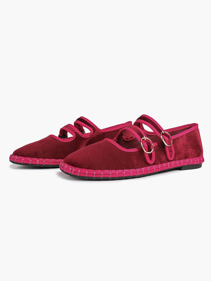 Women's Pink Suede Ballet Flats with Double Gold Buckle Cloud Comfort Insole for Casual Chic Everyday Shoes YISHIFAN
