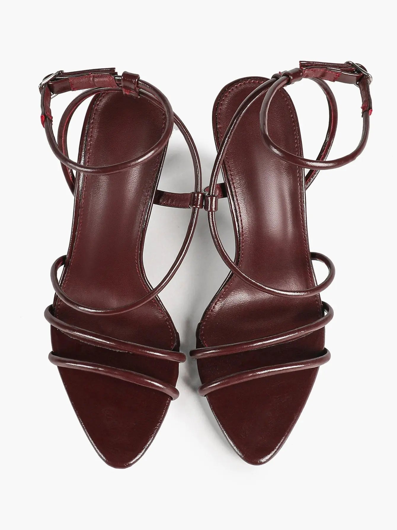 Cognac Multi-Strap Square Toe Stiletto Sandals – Women’s Tubular Toe Strap Ankle Strap Heels YISHIFAN