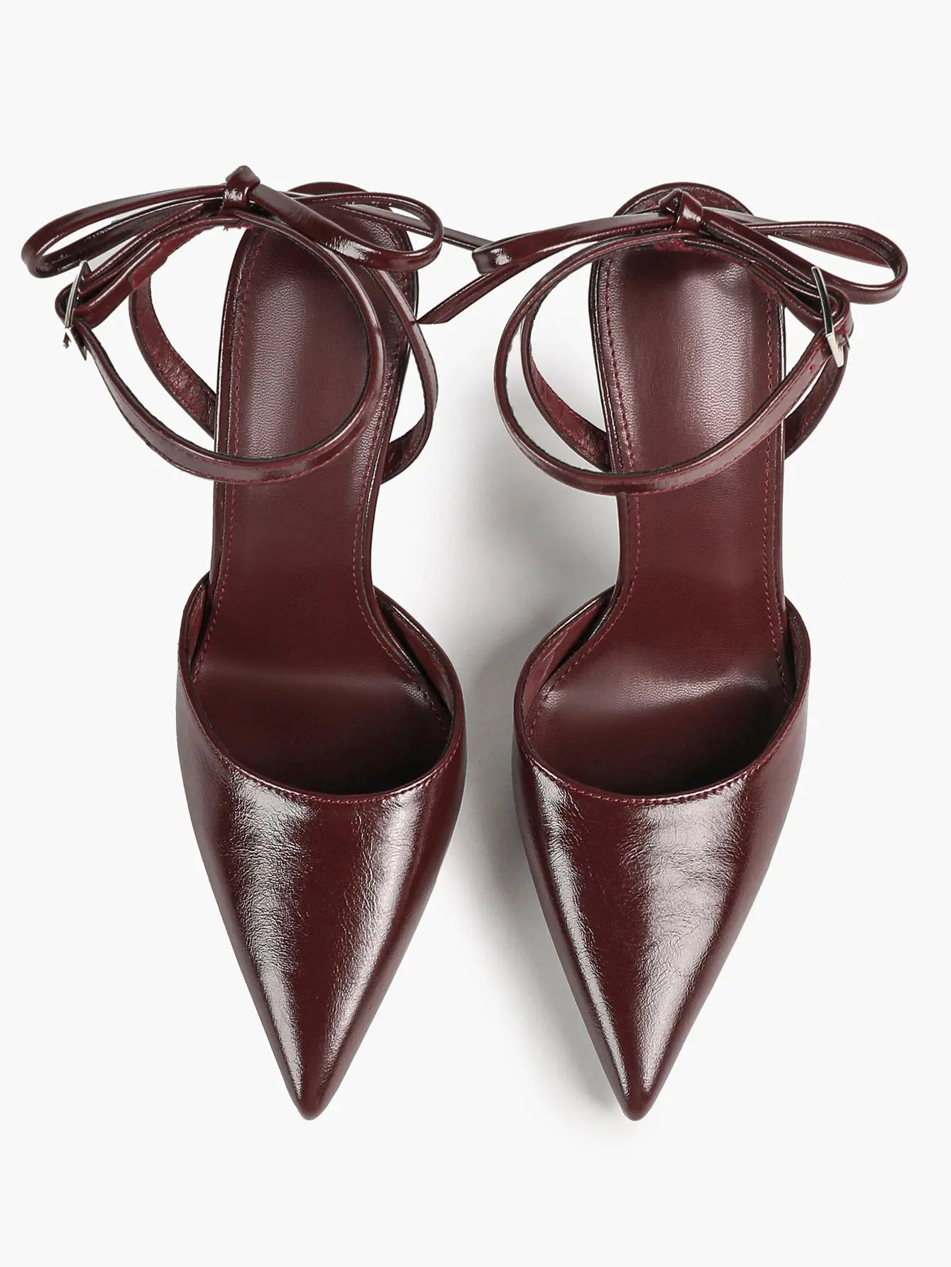Black Patent D’Orsay Bow Ankle Strap Stiletto Heels – Women’s Pointed Toe High Heels YISHIFAN