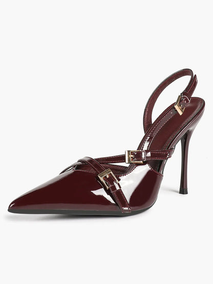 Slingback Pumps for Women Pointed Toe Cross Strap Stiletto Heels Buckle Dress Shoes Party Wedding YISHIFAN