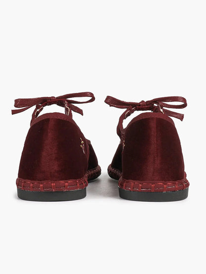 Women's Velvet Mary Jane Ballet Flat Shoes with Bow Straps YISHIFAN