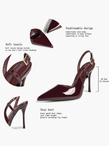 Women Closed Toe Slingback Heels Strappy Pointed Toe Stiletto Heels Wedding Party Dress Shoes YISHIFAN