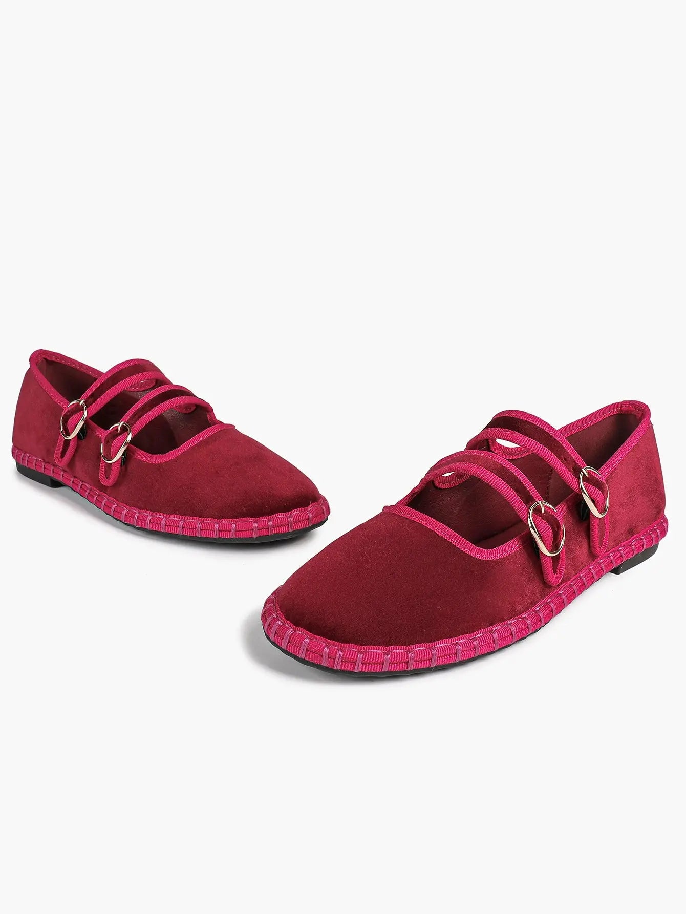 Women's Pink Suede Ballet Flats with Double Gold Buckle Cloud Comfort Insole for Casual Chic Everyday Shoes YISHIFAN