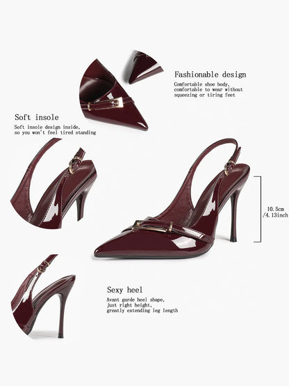 Chocolate-Brown Sculptural Stilettos: Gold-Chain Accents & Cloud-Like Soft Insole for Leg-Lengthening Glamour YISHIFAN