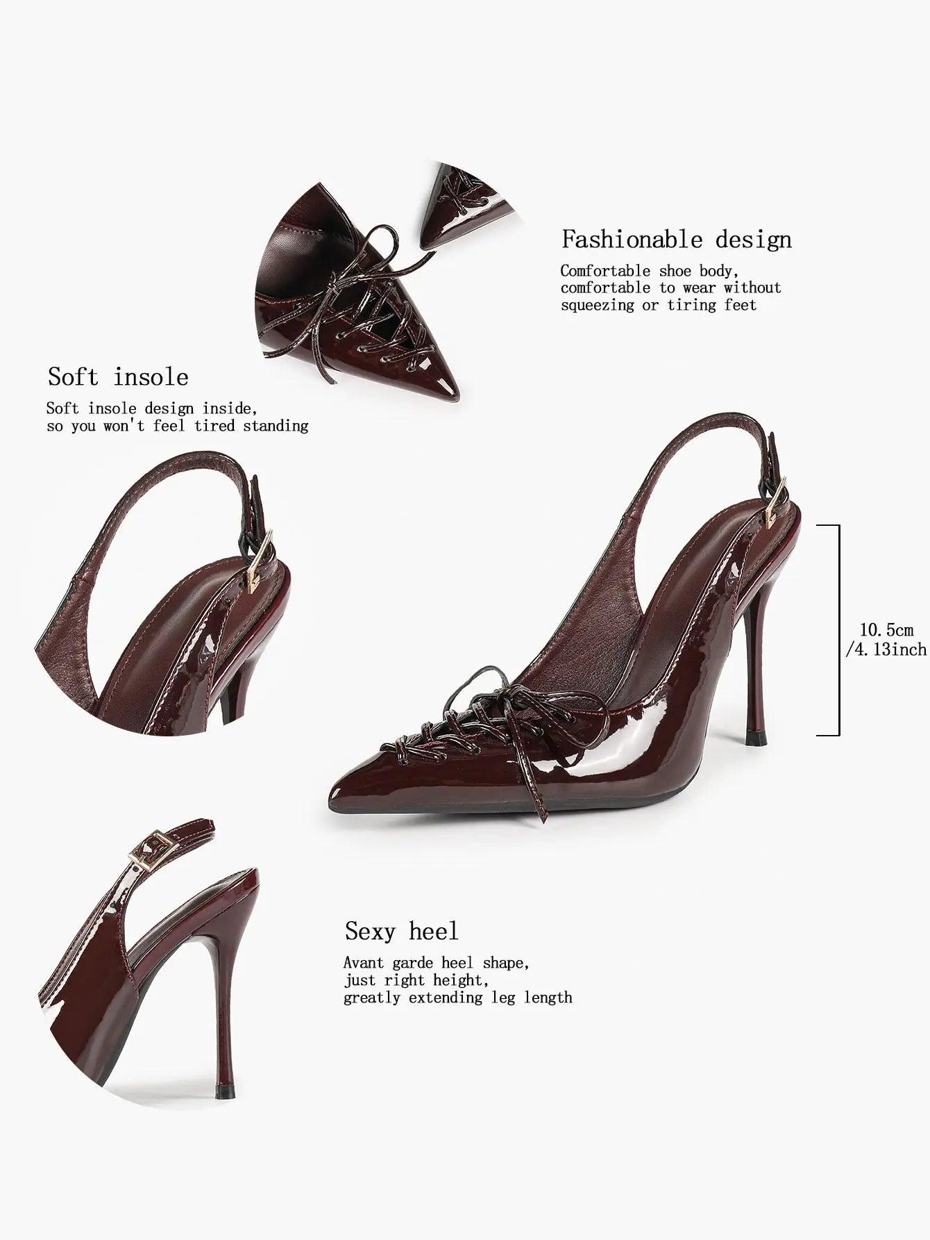 Cognac Lace-Up Oxford Pumps | 10.5cm Stiletto Heel, Chain Ankle Strap YISHIFAN