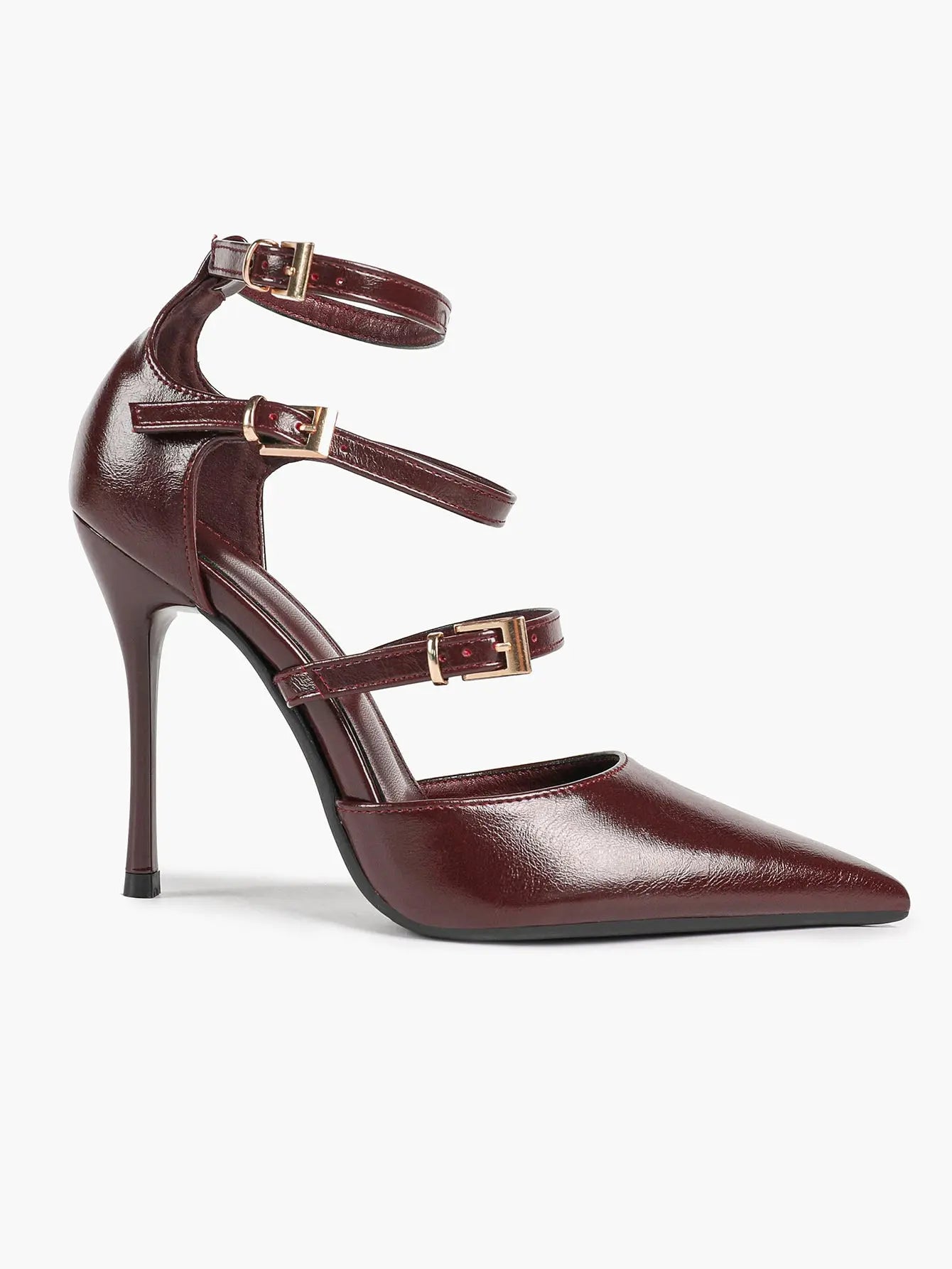 Cream Triple Ankle Strap Stiletto Pumps – Women’s Pointed Toe Cage Heel High Heels YISHIFAN