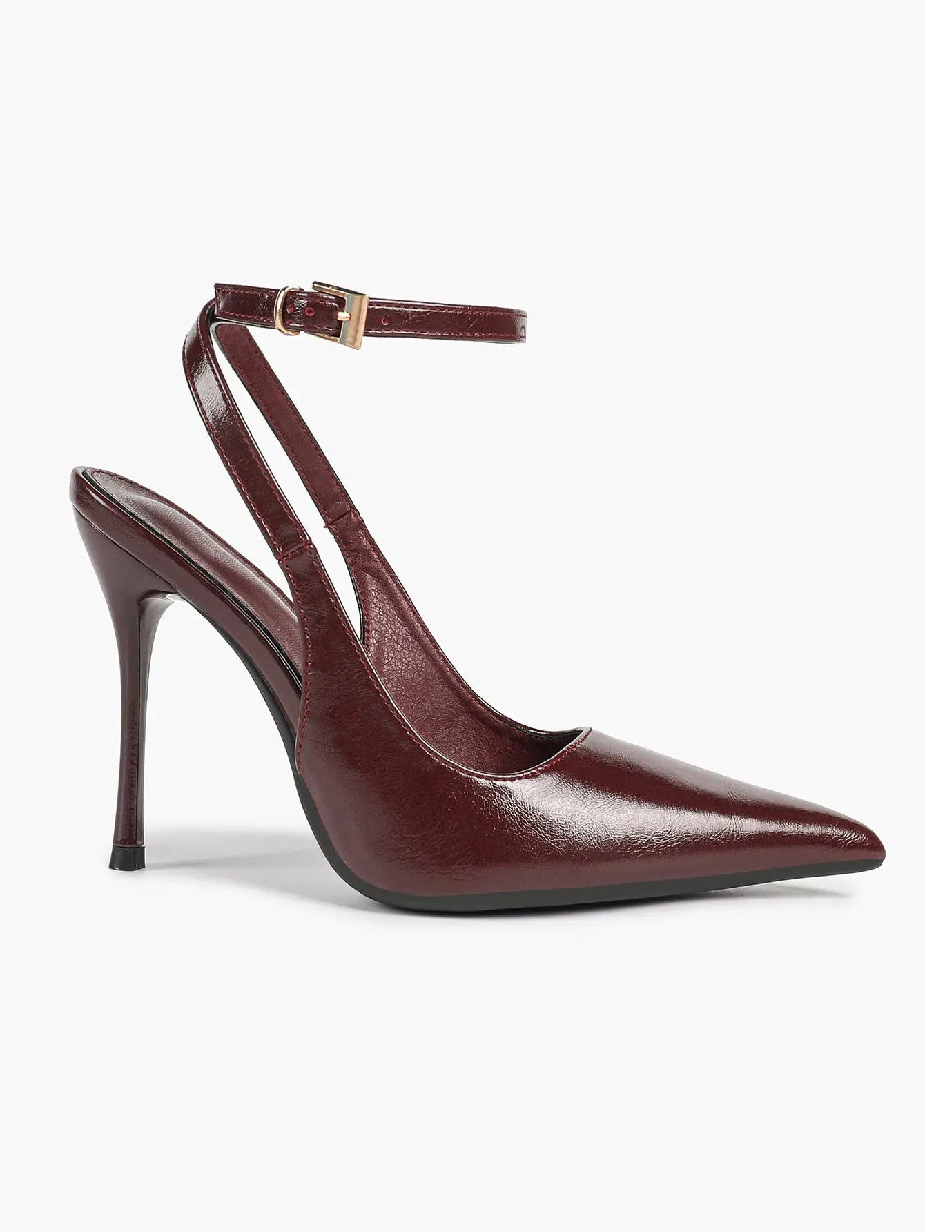 Wine Red Crinkle PU D’Orsay Ankle Strap Stiletto Slingback – Women’s Pointed Toe High Heels YISHIFAN