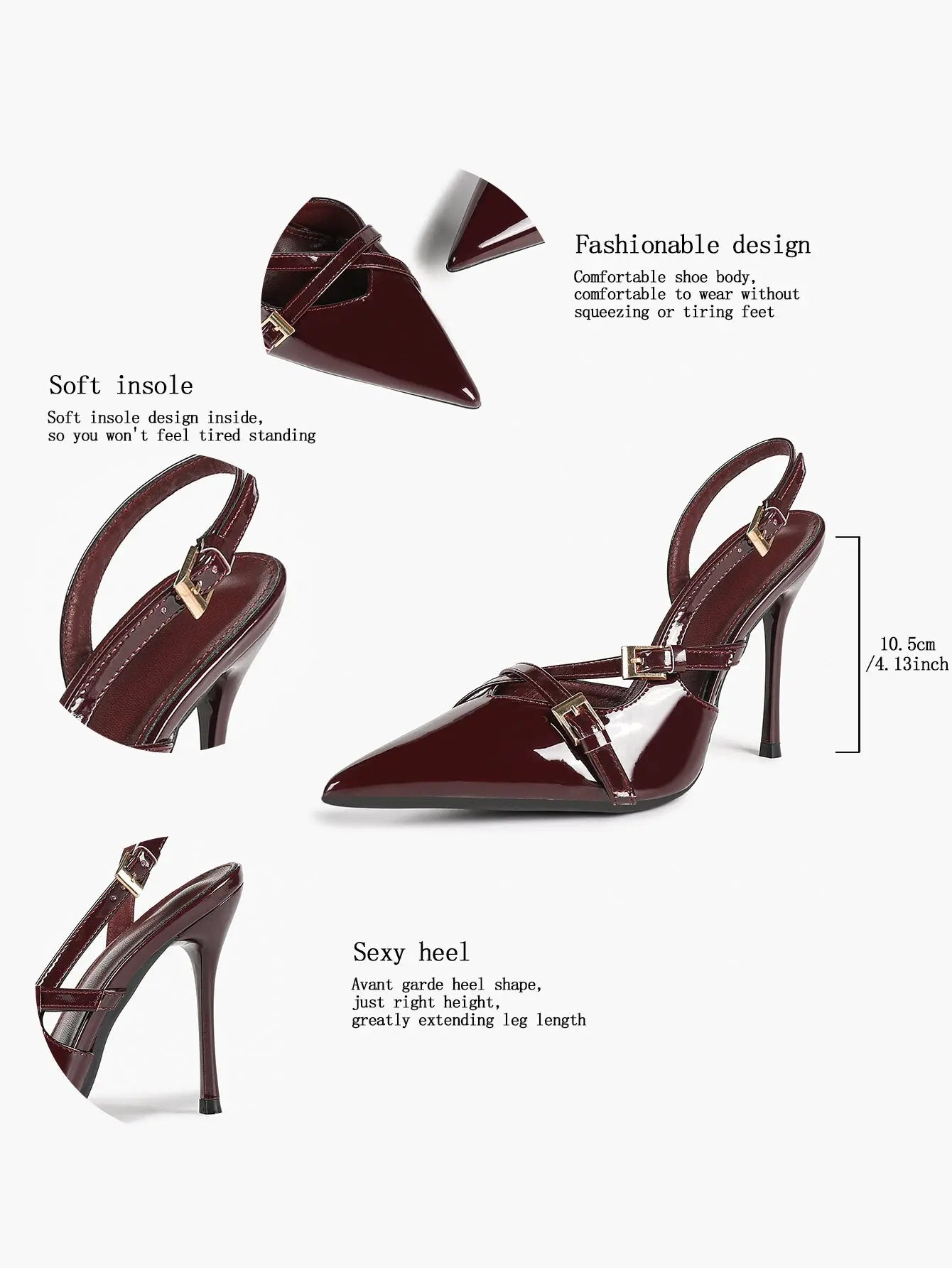 Slingback Pumps for Women Pointed Toe Cross Strap Stiletto Heels Buckle Dress Shoes Party Wedding YISHIFAN