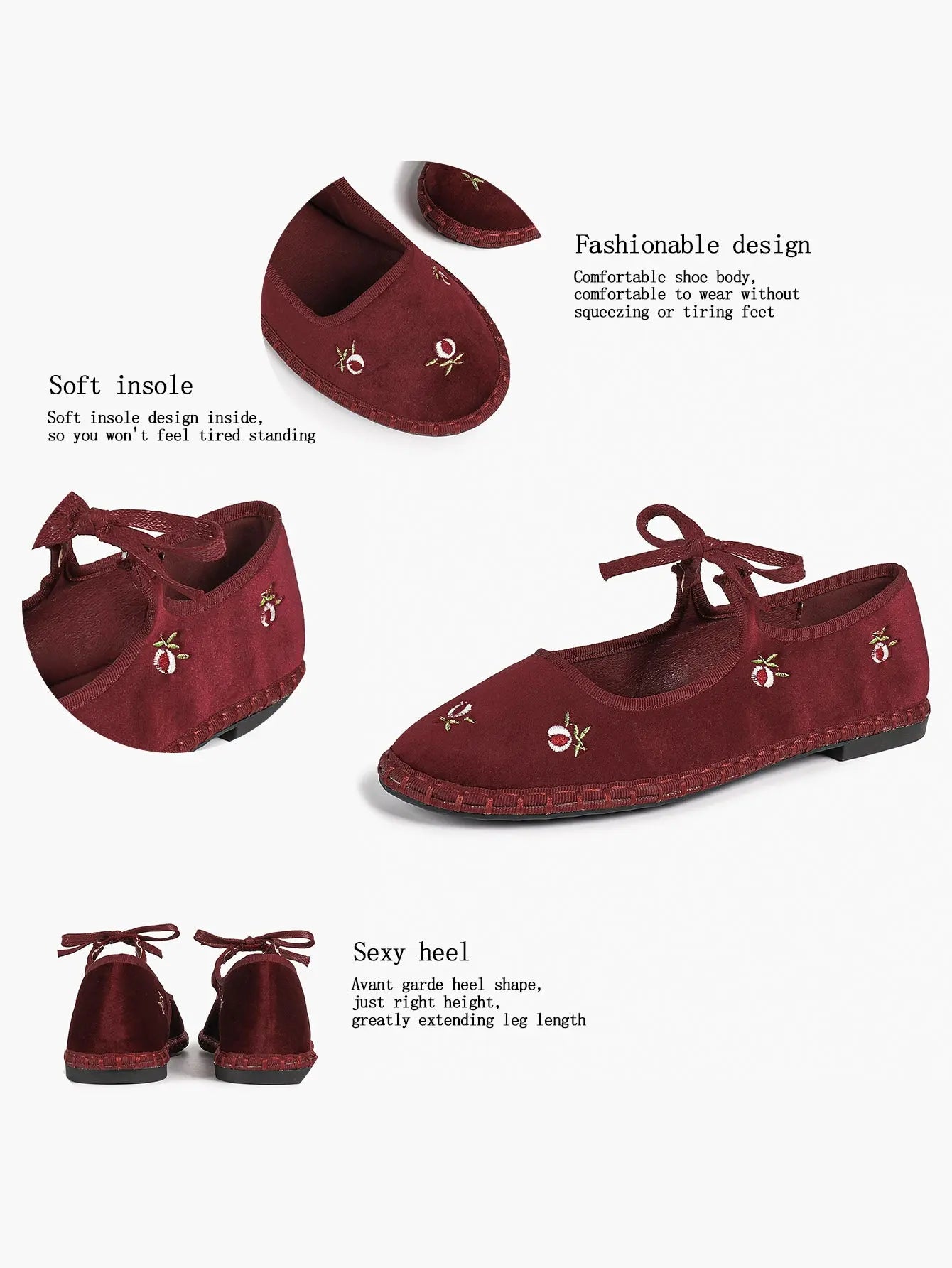 Women's Velvet Mary Jane Ballet Flat Shoes with Bow Straps YISHIFAN
