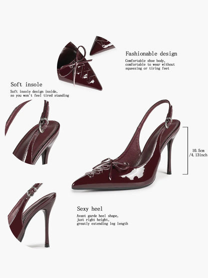 Slingback Pumps for Women Pointed Toe Bow Tie Stiletto Heels Dress Shoes Comfortable Sexy High Heels YISHIFAN