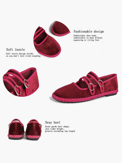 Women's Pink Suede Ballet Flats with Double Gold Buckle Cloud Comfort Insole for Casual Chic Everyday Shoes YISHIFAN