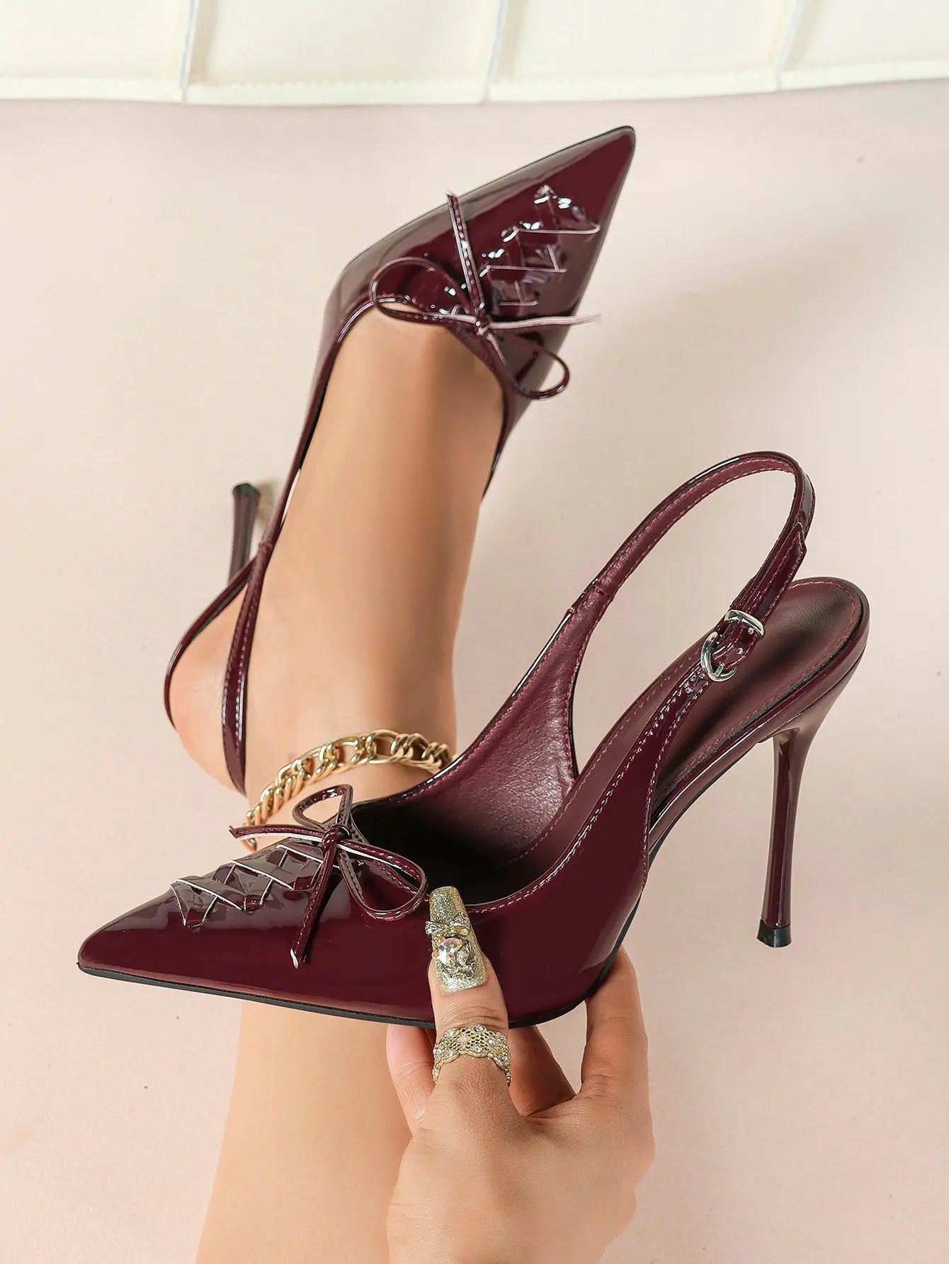Slingback Pumps for Women Pointed Toe Bow Tie Stiletto Heels Dress Shoes Comfortable Sexy High Heels YISHIFAN