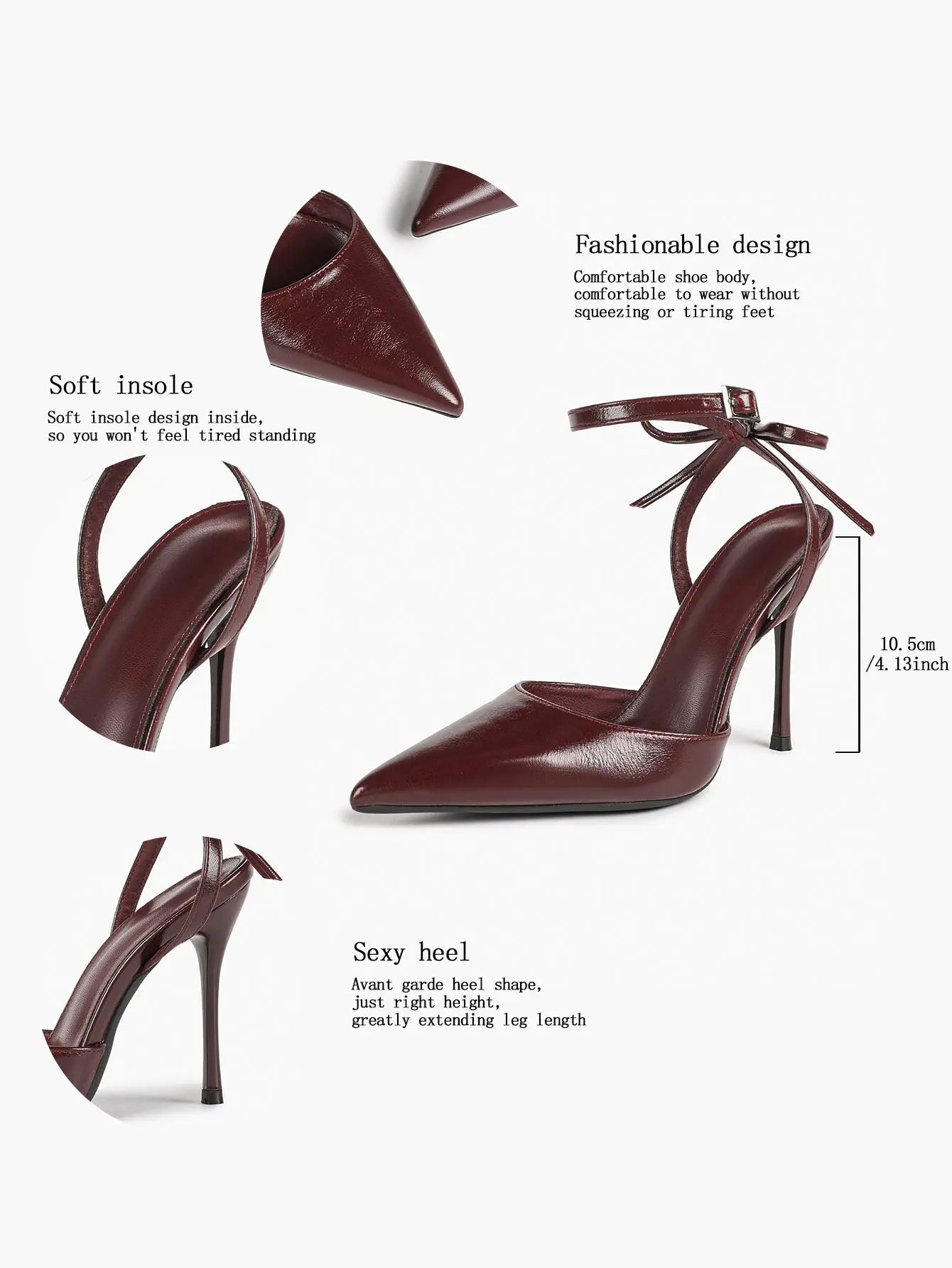 Black Patent D’Orsay Bow Ankle Strap Stiletto Heels – Women’s Pointed Toe High Heels YISHIFAN