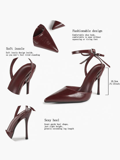 Black Patent D’Orsay Bow Ankle Strap Stiletto Heels – Women’s Pointed Toe High Heels YISHIFAN