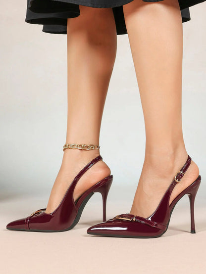 Chocolate-Brown Sculptural Stilettos: Gold-Chain Accents & Cloud-Like Soft Insole for Leg-Lengthening Glamour YISHIFAN