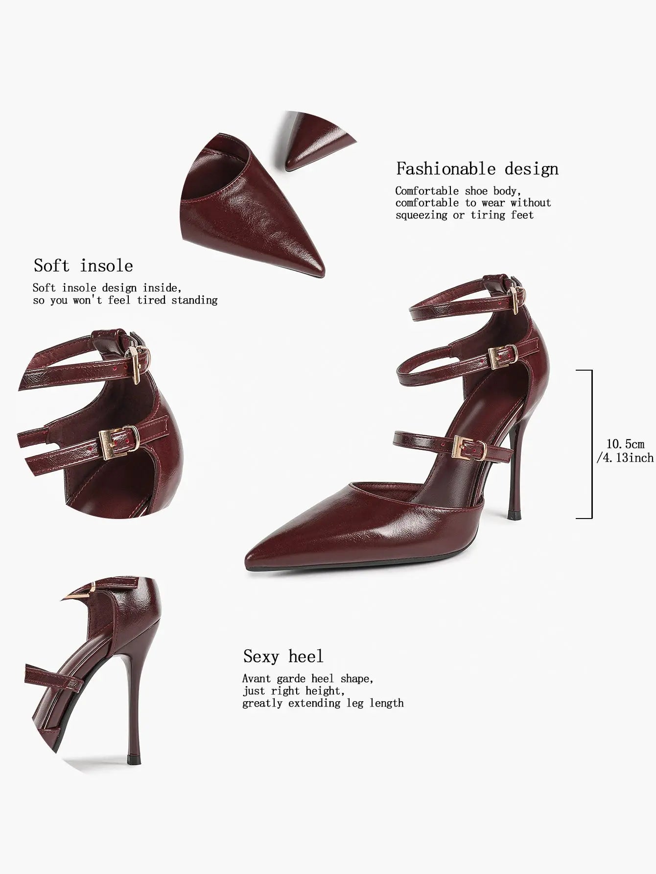 Cream Triple Ankle Strap Stiletto Pumps – Women’s Pointed Toe Cage Heel High Heels YISHIFAN