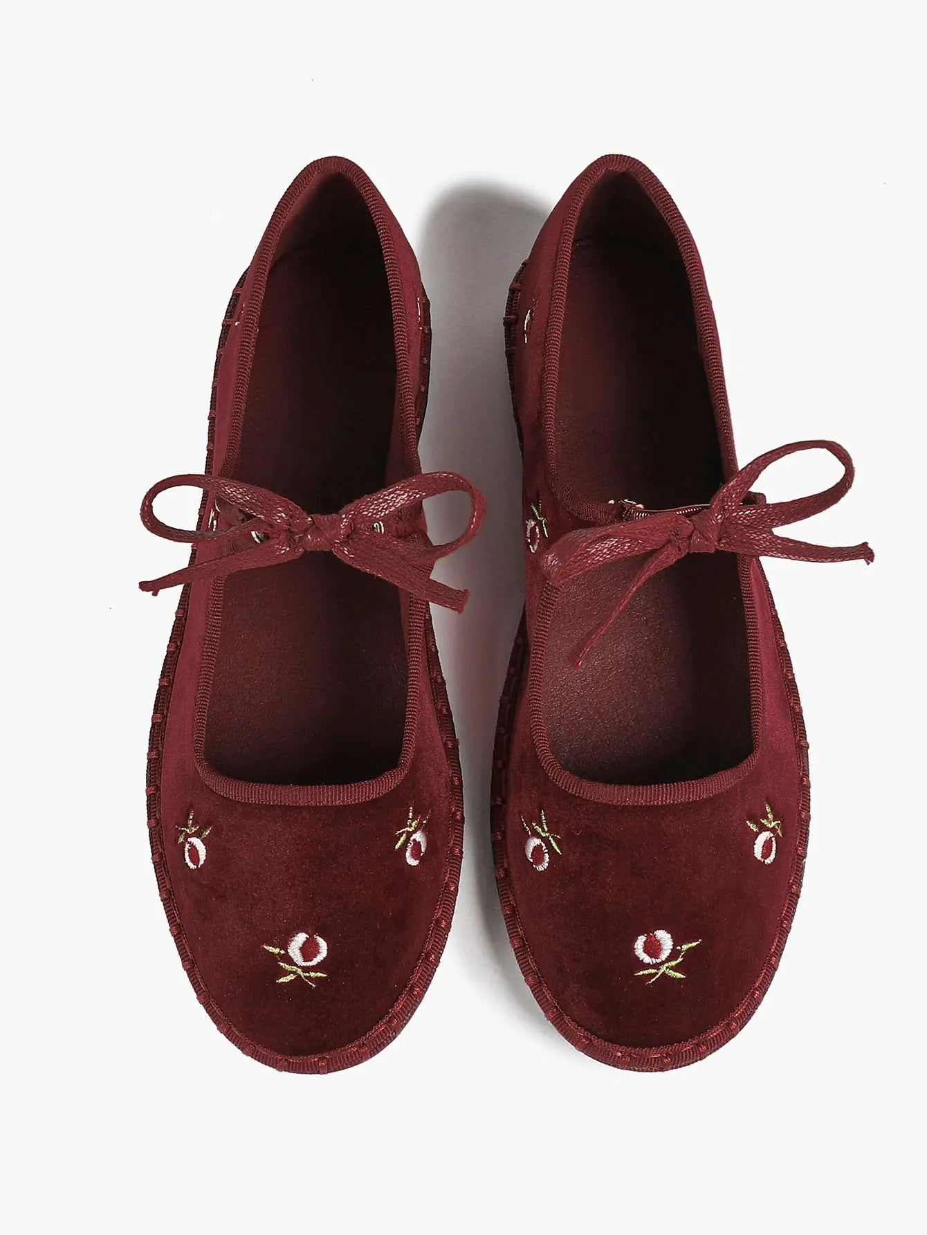 Women's Velvet Mary Jane Ballet Flat Shoes with Bow Straps YISHIFAN