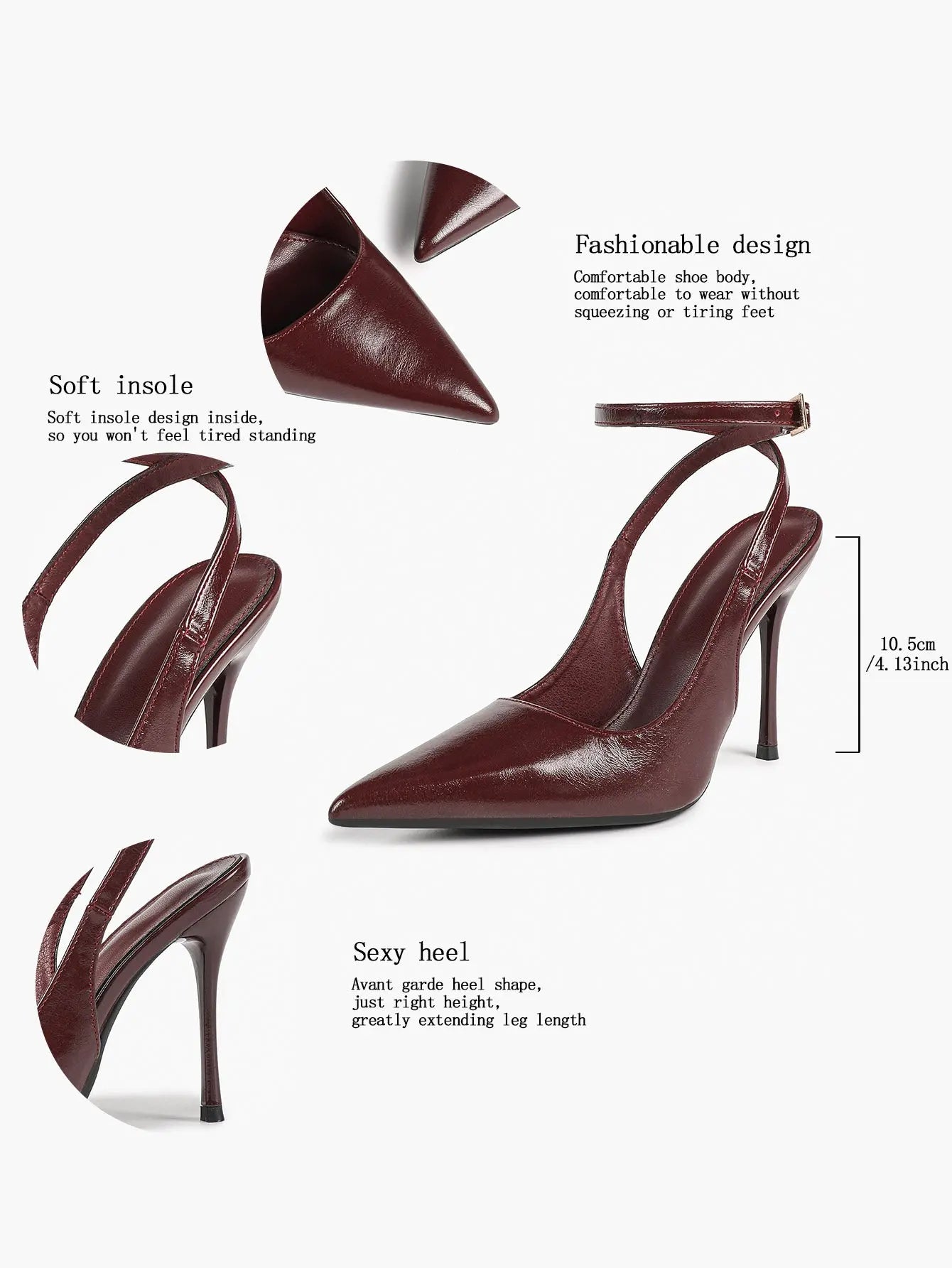Wine Red Crinkle PU D’Orsay Ankle Strap Stiletto Slingback – Women’s Pointed Toe High Heels YISHIFAN