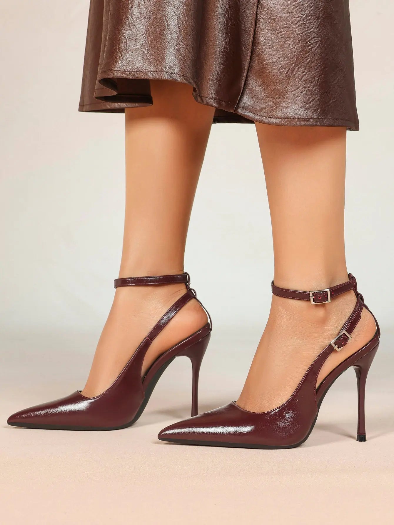 Ivory D’Orsay Double Strap Stiletto Heels – Women’s Pointed Toe Ankle Strap High Heels YISHIFAN